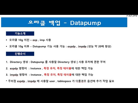 #5. Oracle [오라클 공부조각] #DataPump | 오라클 백업 방법 중 일반 운영자들이 유용하게 사용할 수 있는 DataPump 기능을 영상에 담아 보았습니다.